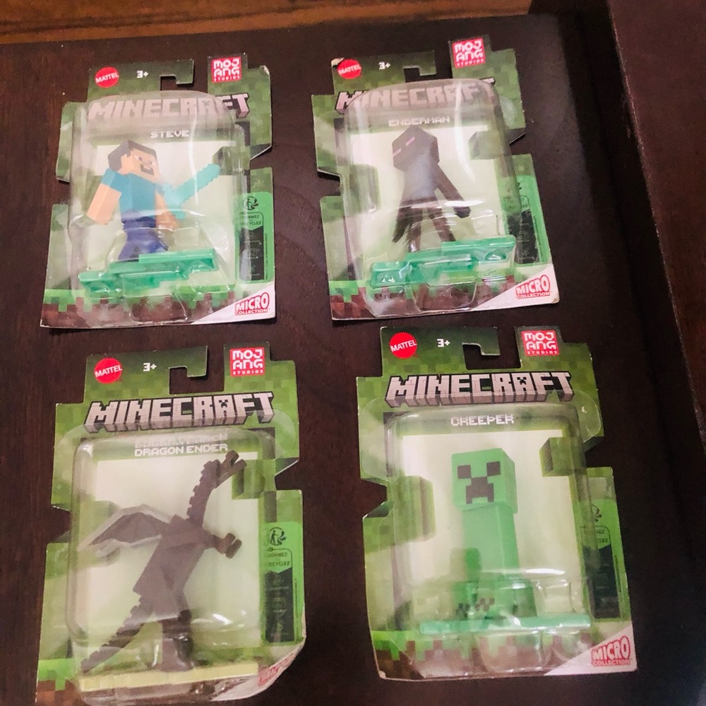 Mattel Minecraft Figures Set - Green, Black, Blue